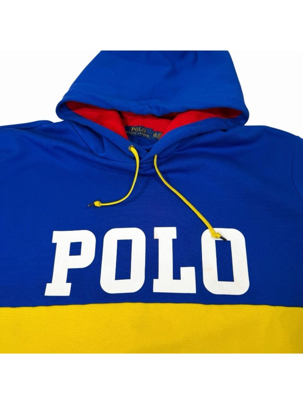 Polo Ralph Lauren Color block Blue Yellow Hooded Cotton Hoodie w/Pocket Size XXL